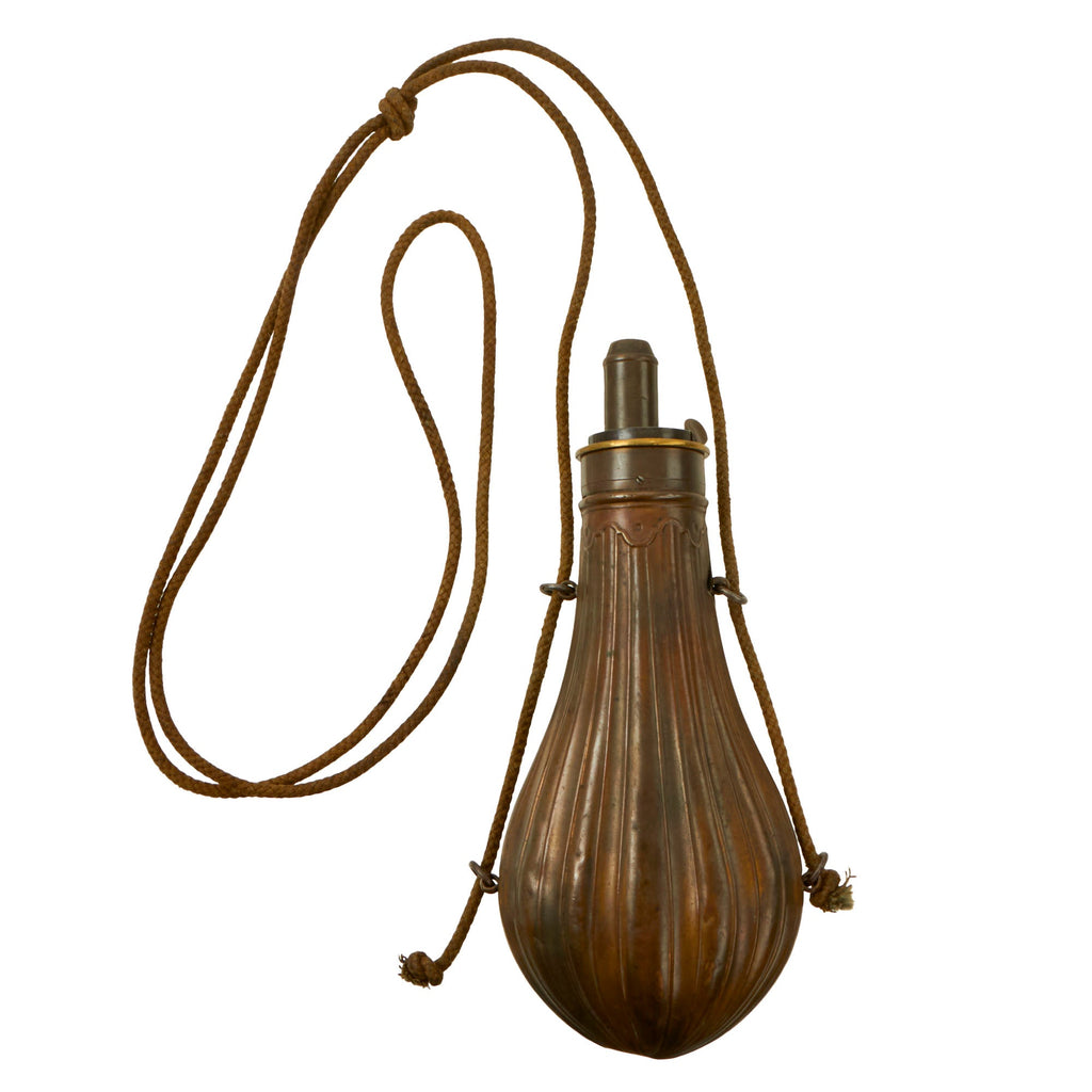 Original U.S. Civil War Fluted Powder Flask by Frary, Benham & Co. with Original Carrying Rope Original Items
