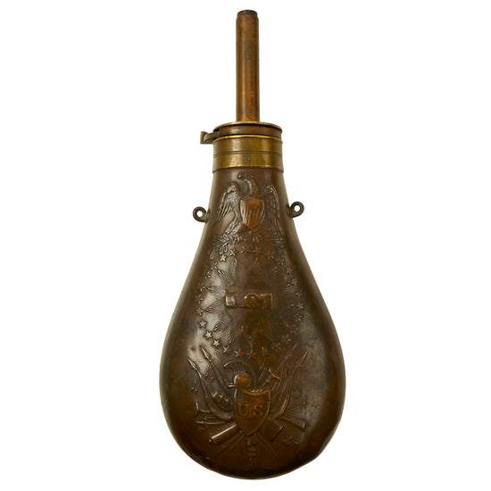 Original U.S. Mexican-American War Copper Batty Peace Powder Flask by N.P. Ames with Broken Spout - Dated 1838 Original Items