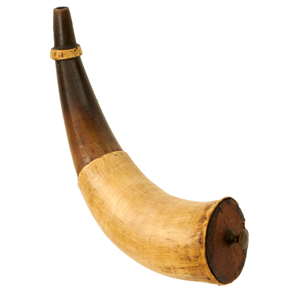 Original U.S. Revolutionary War Era “Two-Tone” Powder Horn with Threaded Flat Plug Original Items