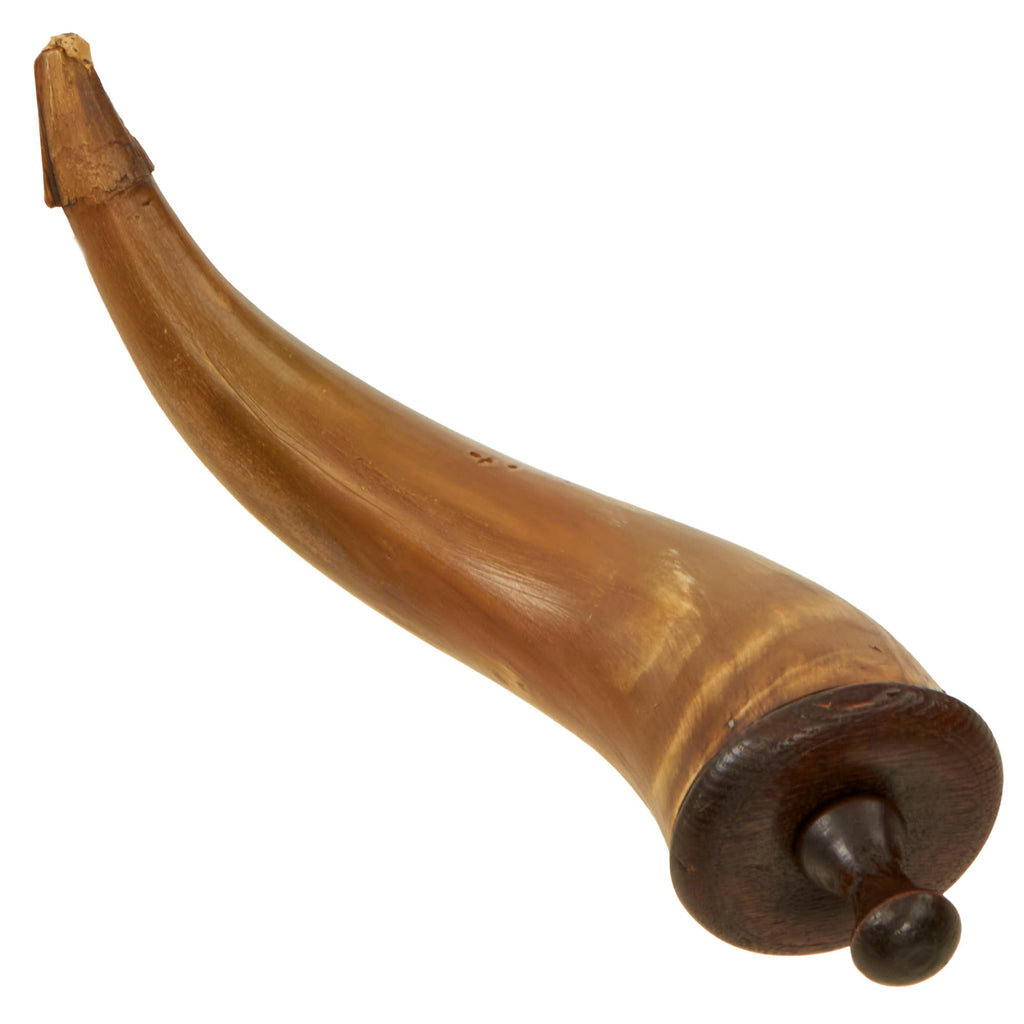 Original U.S. Revolutionary War Era Powder Priming Horn with Threaded Wooden Knob Original Items
