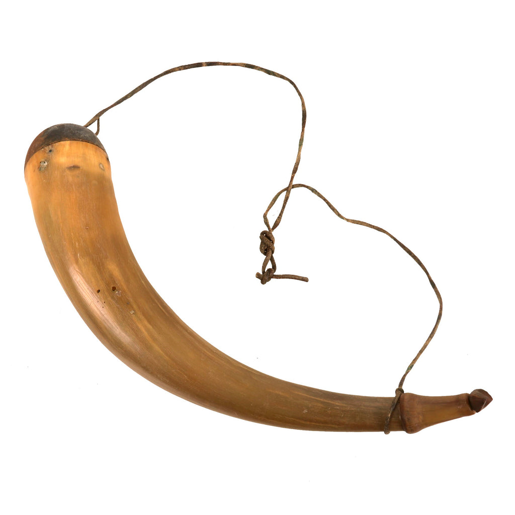 Original U.S. Revolutionary War Era Powder Priming Horn with Original Leather Carrying Strap & Wooden Stopper Original Items