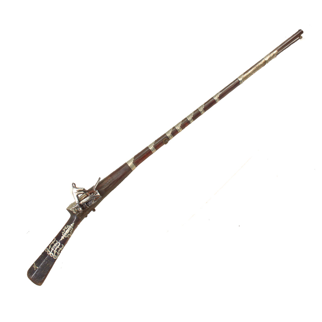 Original Ottoman Empire - Causasian Miquelet Lock Silver Decorated Shishana Musket with Ball Trigger and Figured Stock - Circa 1780 Original Items