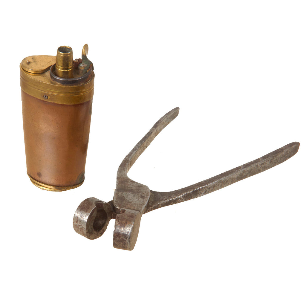 Original U.S. Mexican-American War Era Pistol Flask with Powder & Patch Compartments & Bullet Mold - Powder Retained Original Items