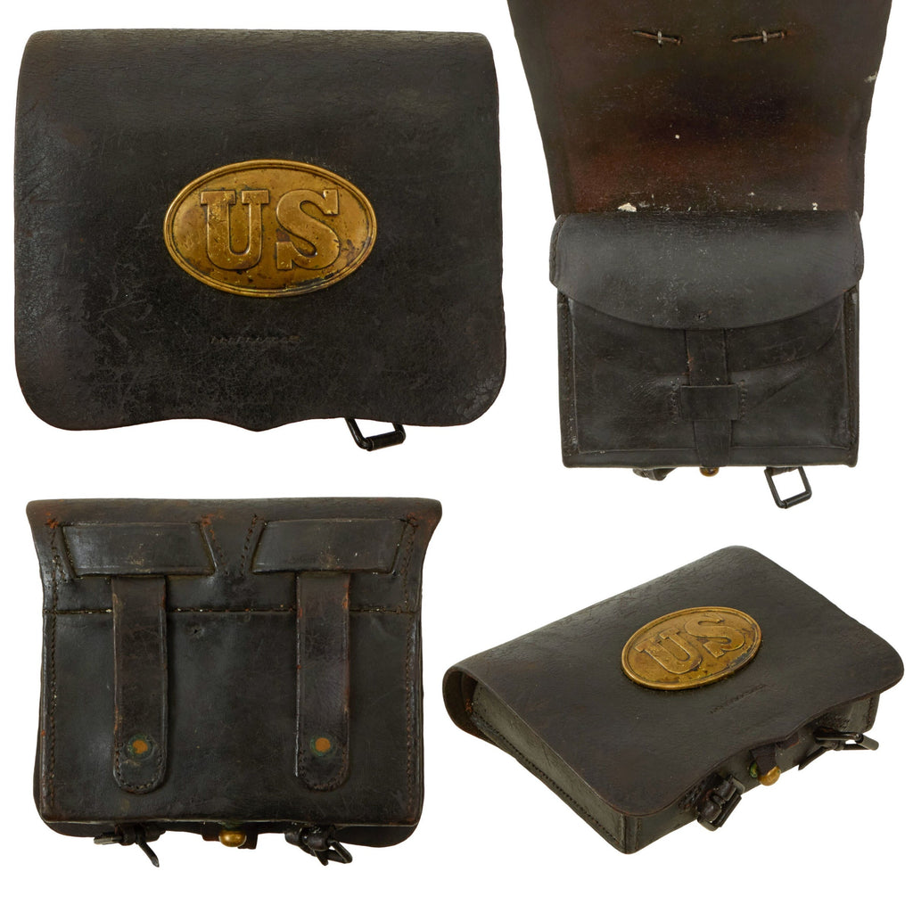 Original U.S. Civil War M1855/61 .58 Caliber Cartridge Box with Original Tins & US Box Plate - Maker-Marked Original Items