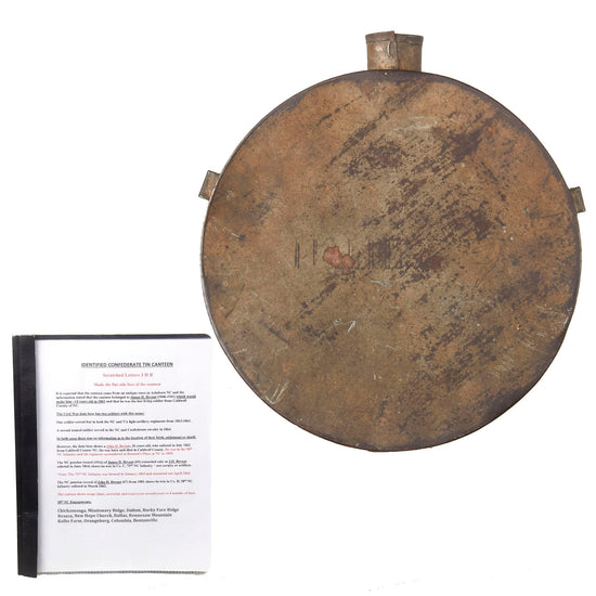 Original U.S. Civil War Confederate Richmond Depot Tin Drum Canteen with Packet of Research Original Items