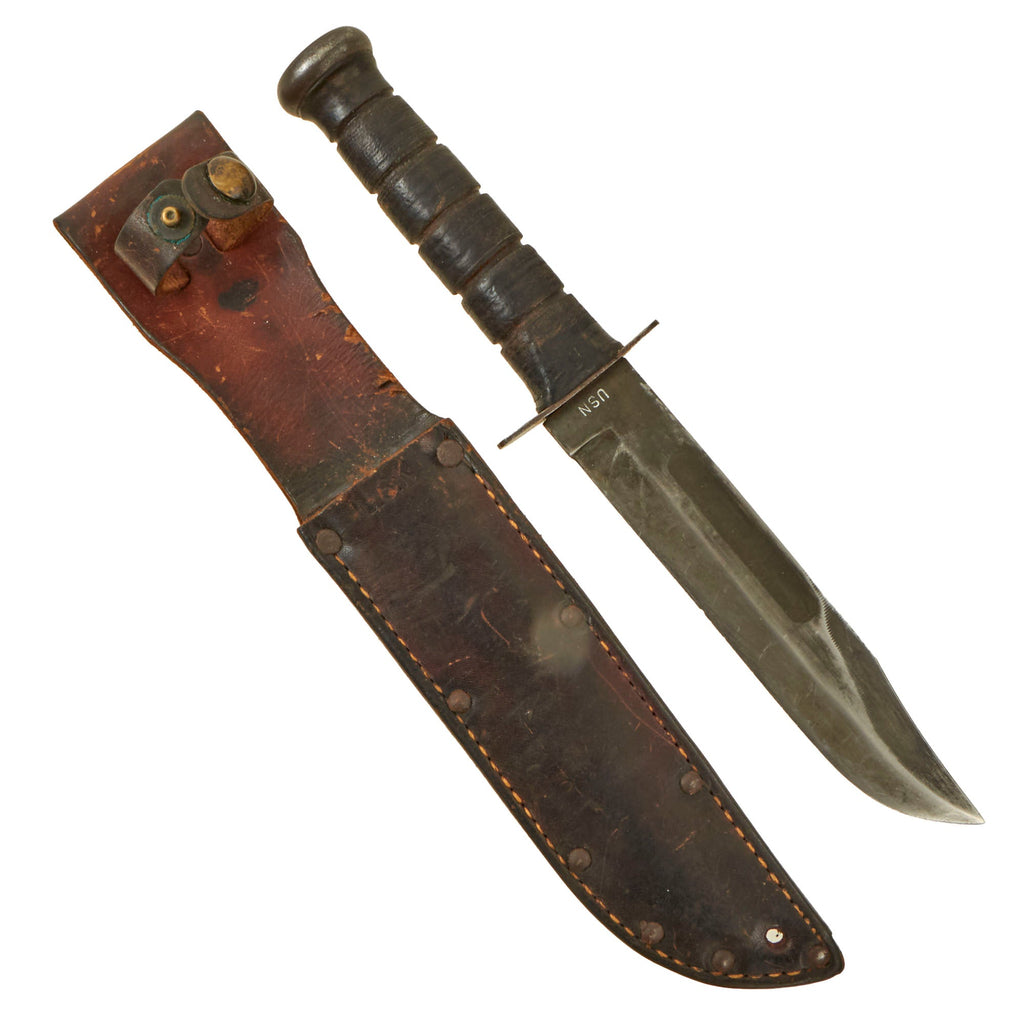 Original WWII U.S. Navy Mark 2 Blade Marked KA-BAR Fighting Knife by Union Cutlery with Leather Scabbard Original Items