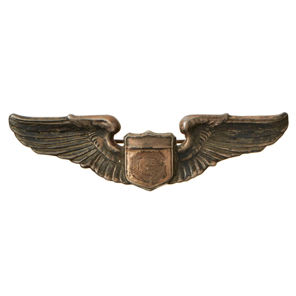 Original U.S. WWII AAF Sterling Silver Pilot Wings Hand-Altered for Glider Pilot - Pinback by American Emblem Co. Original Items