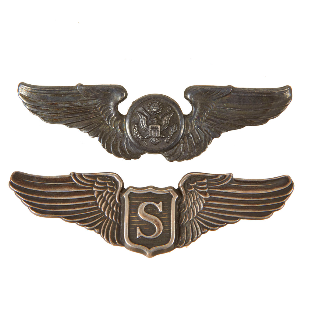 Original U.S. WWII US Army Air Forces Aviator Sterling-Marked Aircrew & Service Pilot Wings by LGB - Lot of 2 Original Items
