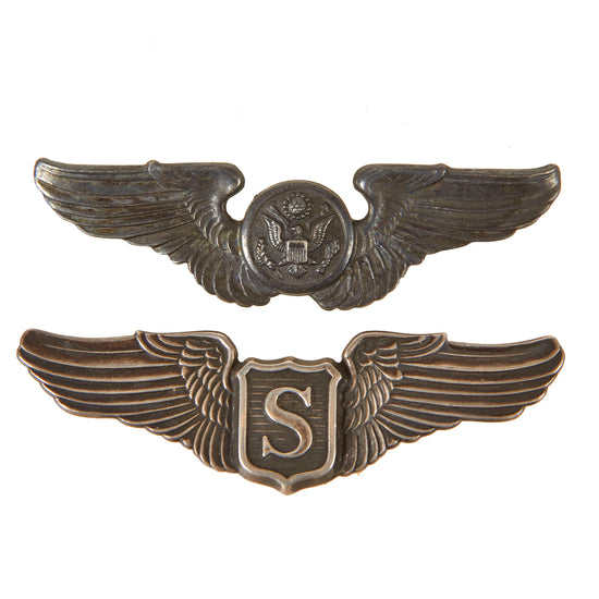 Original U.S. WWII US Army Air Forces Aviator Sterling-Marked Aircrew & Service Pilot Wings by LGB - Lot of 2 Original Items