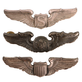 Original U.S. WWII Army Air Forces Service Pilot, Air Crew Member and Pilot Aviation Wings - Lot of 3