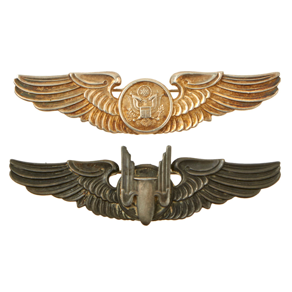 Original U.S. WWII Army Air Force USAAF Set of 2 Aviator Aerial Gunner & Aircrew Wings by LGB & Moody Bros. - Sterling Silver Original Items
