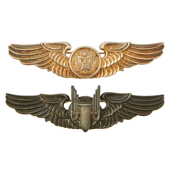 Original U.S. WWII Army Air Force USAAF Set of 2 Aviator Aerial Gunner & Aircrew Wings by LGB & Moody Bros. - Sterling Silver Original Items