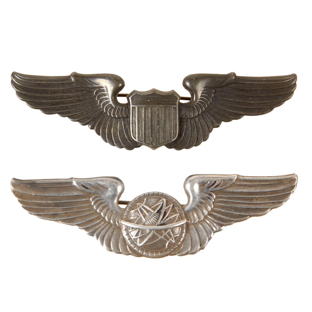 Original U.S. WWII US Army Air Forces Aviator Sterling-Marked Navigator Wings by Levelle & Pilot Wings by Bell - Lot of 2 Original Items