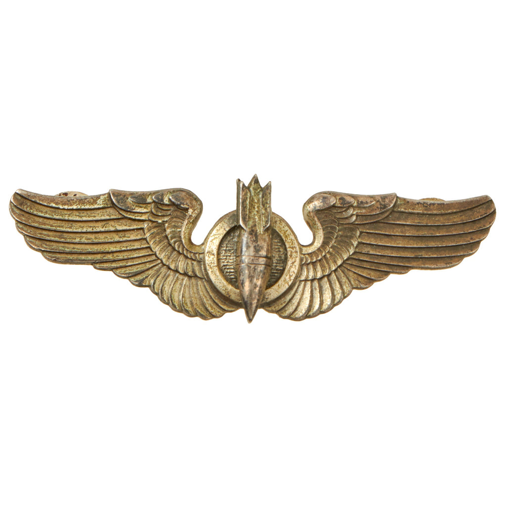 Original U.S. WWII US Army Air Forces Sterling Bombardier Wing Badge with Period Patent-Marked Butterfly Pins by Norsid Original Items