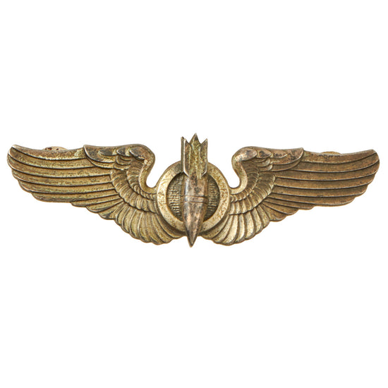 Original U.S. WWII US Army Air Forces Sterling Bombardier Wing Badge with Period Patent-Marked Butterfly Pins by Norsid Original Items