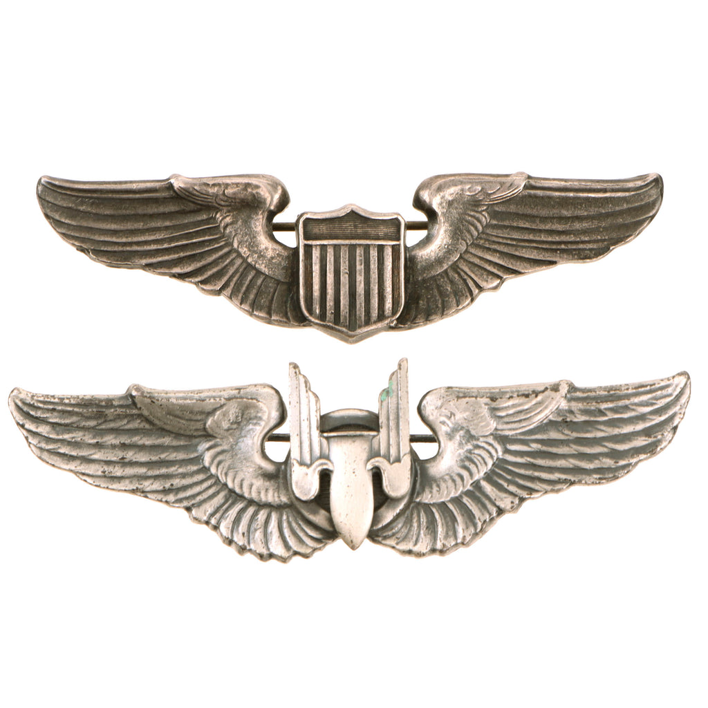 Original U.S. WWII US Army Air Forces Aviator Sterling-Marked Pilot & Aerial Gunner Wings - Lot of 2 Original Items