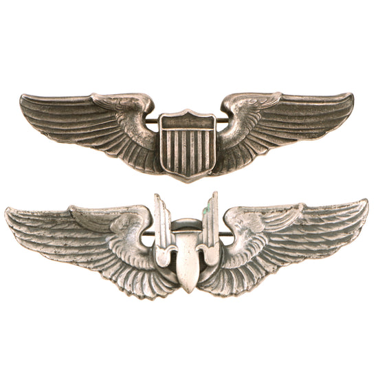 Original U.S. WWII US Army Air Forces Aviator Sterling-Marked Pilot & Aerial Gunner Wings - Lot of 2 Original Items