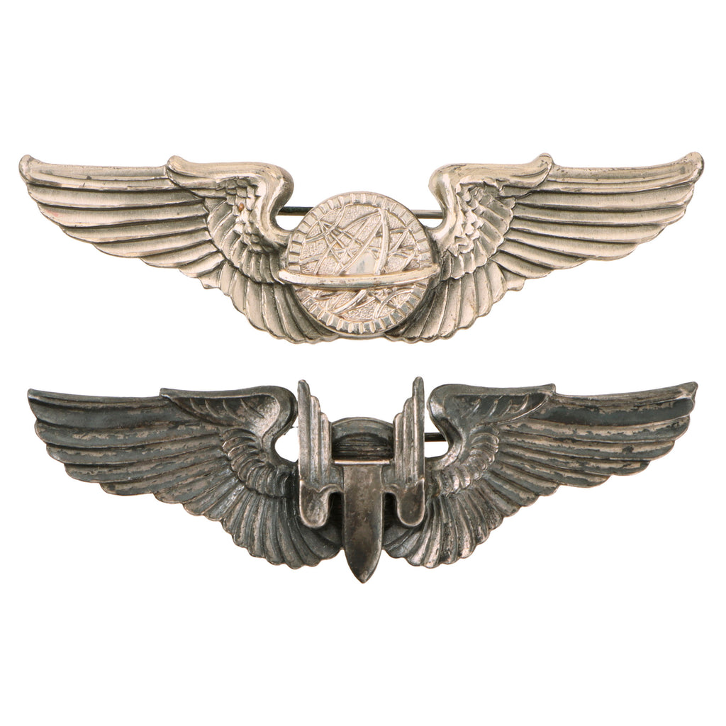 Original U.S. WWII US Army Air Forces Aviator Sterling-Marked Navigator Wings Made from Observer Wings & Aerial Gunner Wings by Orber - Lot of 2