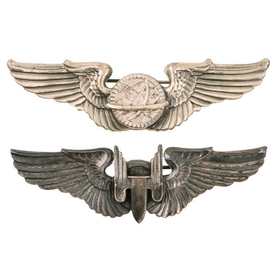Original U.S. WWII US Army Air Forces Aviator Sterling-Marked Navigator Wings Made from Observer Wings & Aerial Gunner Wings by Orber - Lot of 2