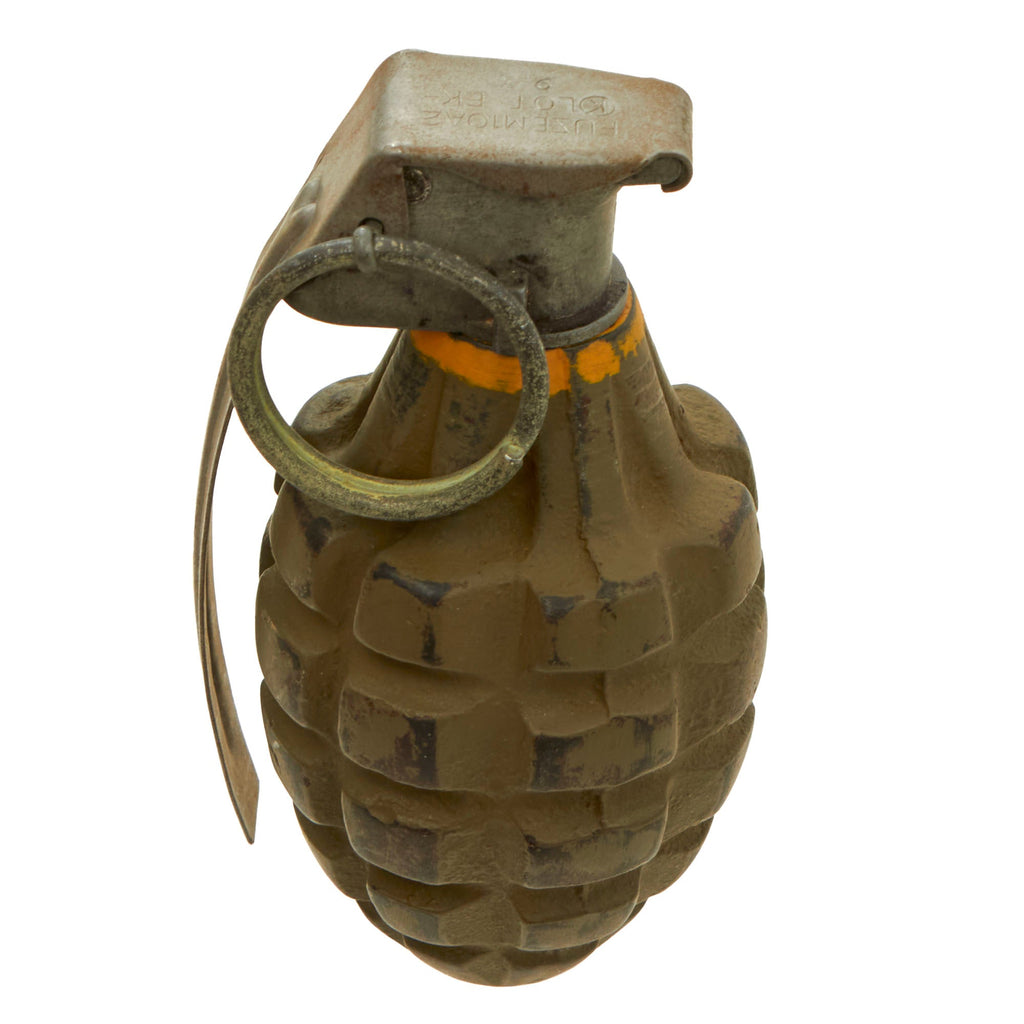 Original U.S. WWII Inert MkII Pineapple Grenade with Yellow Ring & M10A2 Fuze Original Items