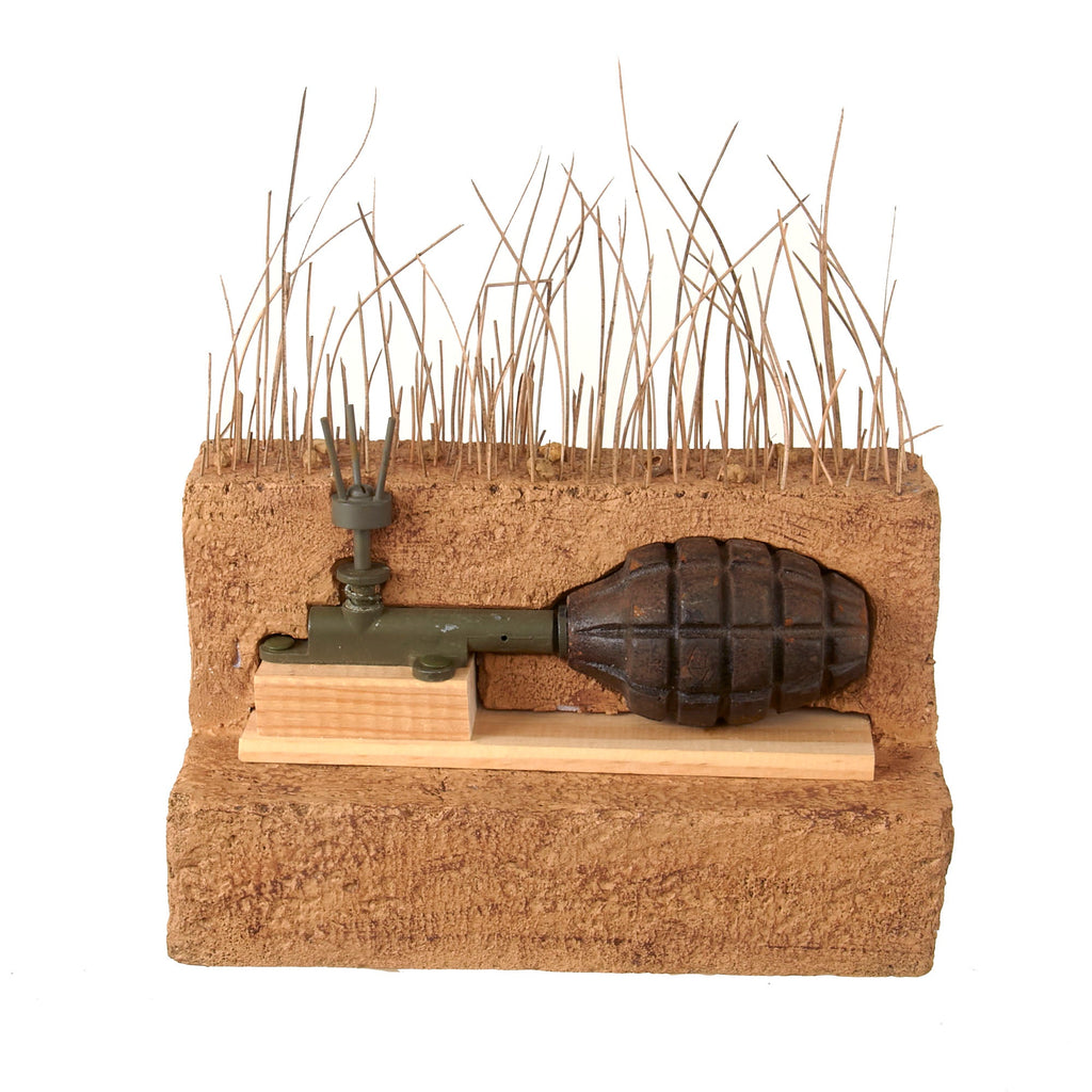 Original U.S. WWII Mk. II Grenade Booby Trap with M1 Booby Trap Pressure Firing Device Fuse by Rare Maker Littletown Foundry- INERT Earth Cutaway EOD Visual Training Aid Original Items