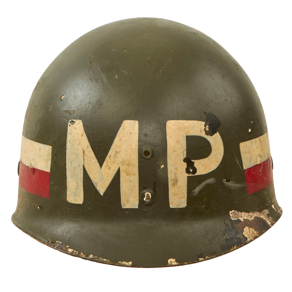 Original U.S. Vietnam War 504th Military Police Battalion Worn WWII M1 Helmet Liner by Firestone - Unit Saw Combat in Vietnam Original Items