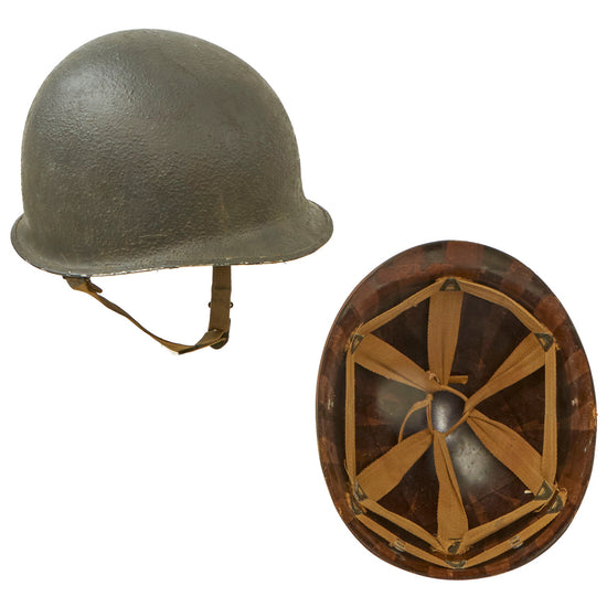 Original WWII U.S. Navy Painted Front Seam Fixed Bale McCord M1 Helmet with Seaman Paper Company Liner Original Items