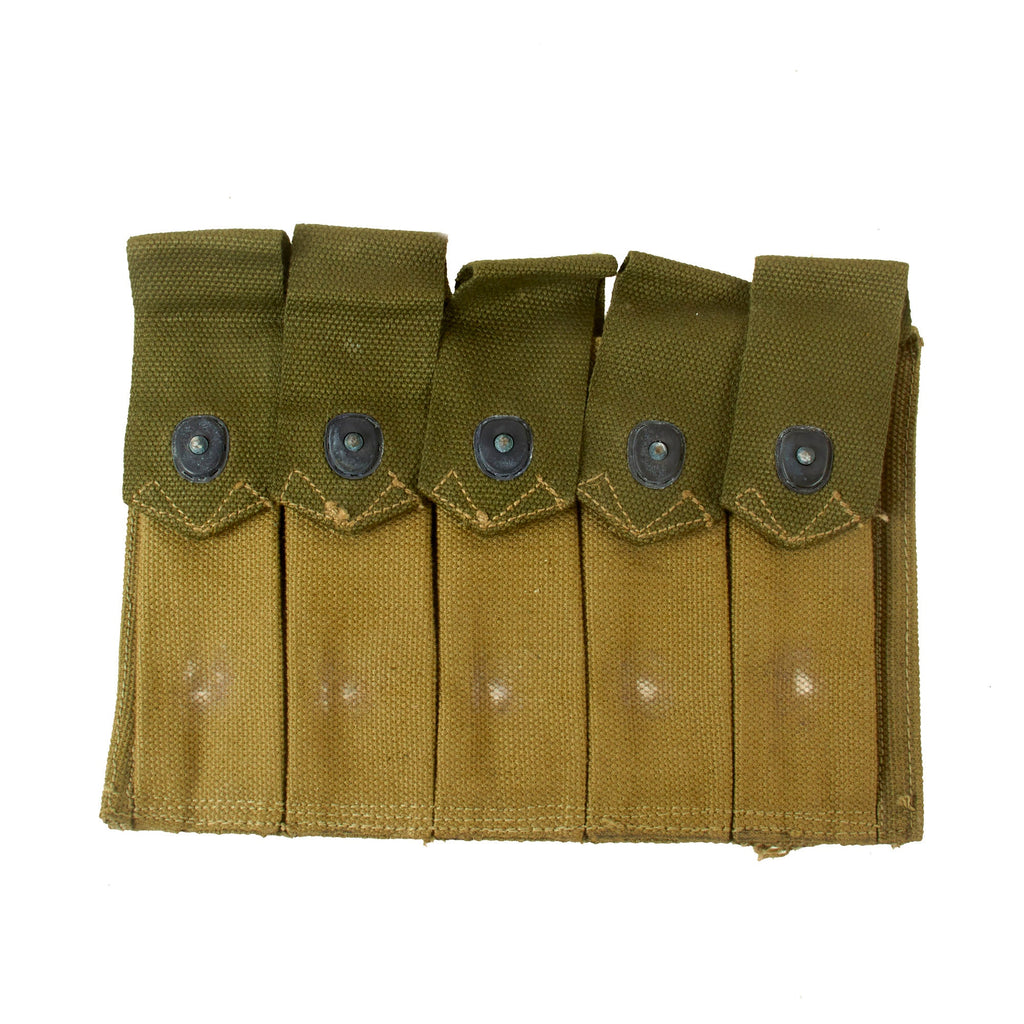 Original U.S. WWII Thompson Submachine Gun Transitional Magazine Pouches with OD Green & Khaki Material Original Items