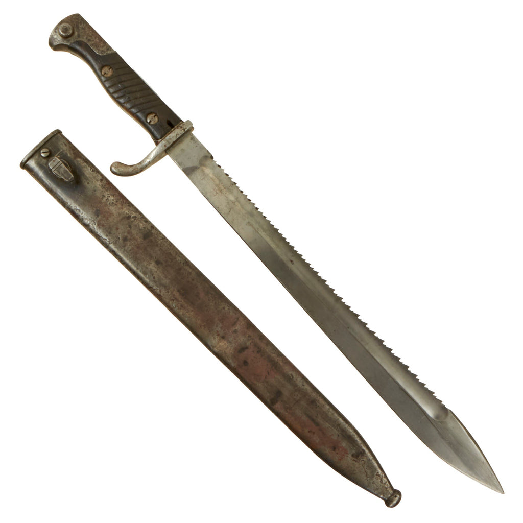 Original German WWI M1898/05 n/A Butcher Sawback Bayonet by Mauser with Scabbard - Dated 1916 Original Items