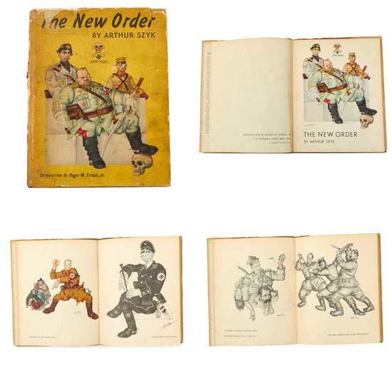 Original U.S. Pre WWII 1st Edition "The New Order" Anti-Axis Political Cartoon Collection Book by Arthur Szyk with Worn Dust Cover Original Items