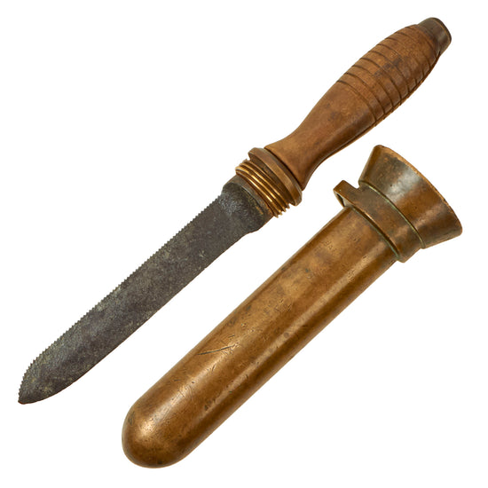 Original U.S. WWII Batteryless Tel. Equipment MK 5 Deep Sea Dive Knife with Brass Scabbard - Service Worn Original Items