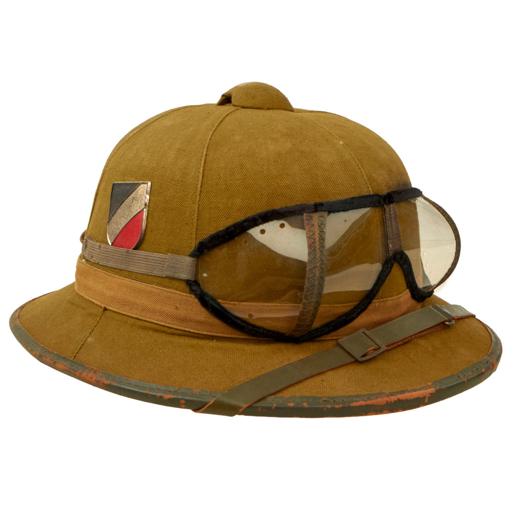 Original German WWII First Model DAK Afrikakorps Sun Helmet with Badges and Eye Shields - size 57 Original Items