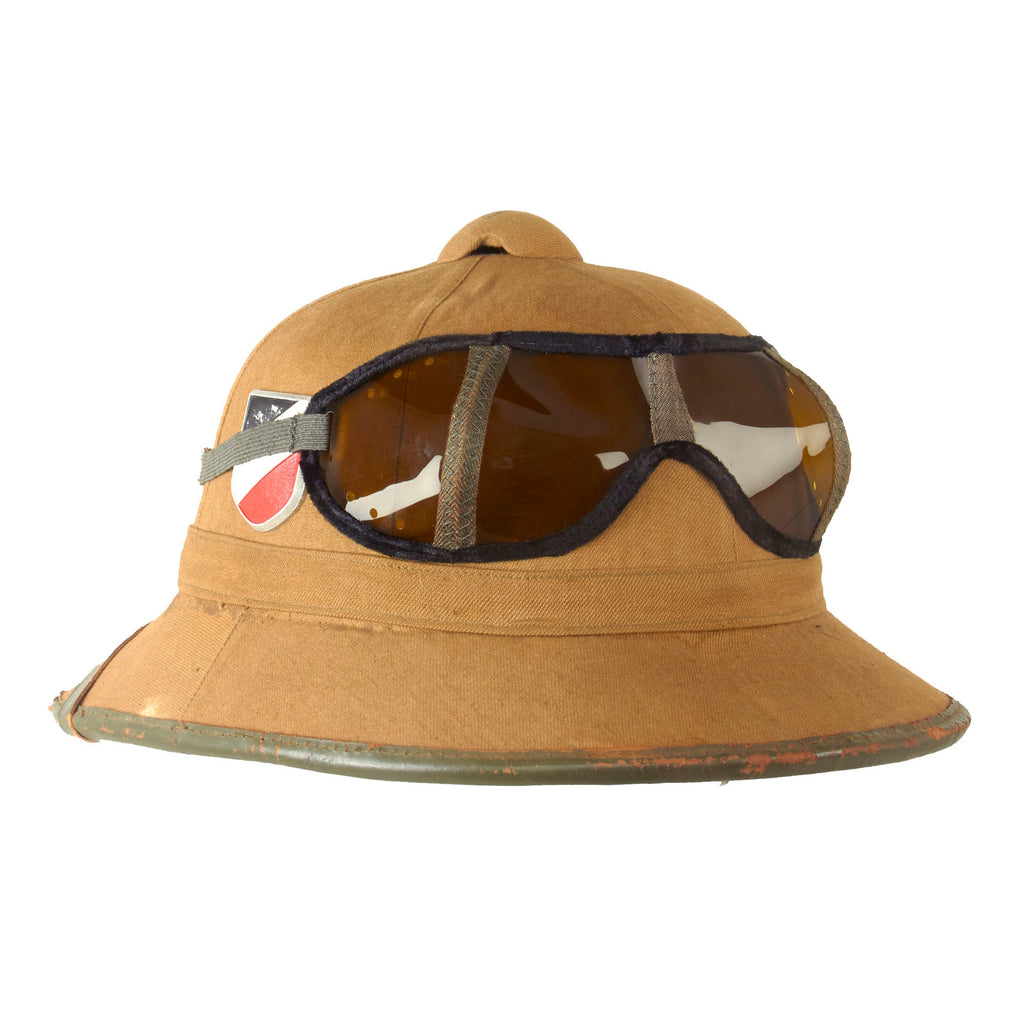 Original German WWII 1942 First Model DAK Afrikakorps Sun Helmet by ITA with Army Badges and Eye Shields - Size 56 Original Items