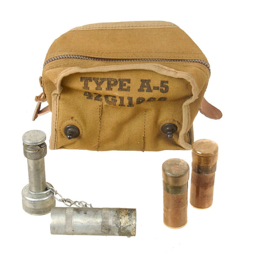 Original U.S. WWII Navy Mk-4 Hand Projector Flare Launcher with Type A-5 Flare Pouch with Two Flares Original Items