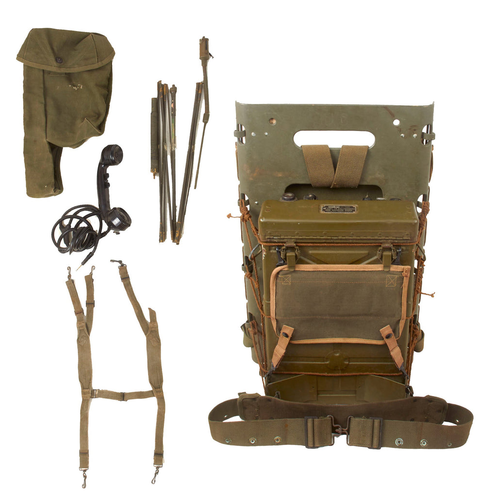 Original WWII U.S. Signal Corps BC-1000 Backpack Radio Receiver and Transmitter with Attached Packboard & Bag of Accessories Original Items