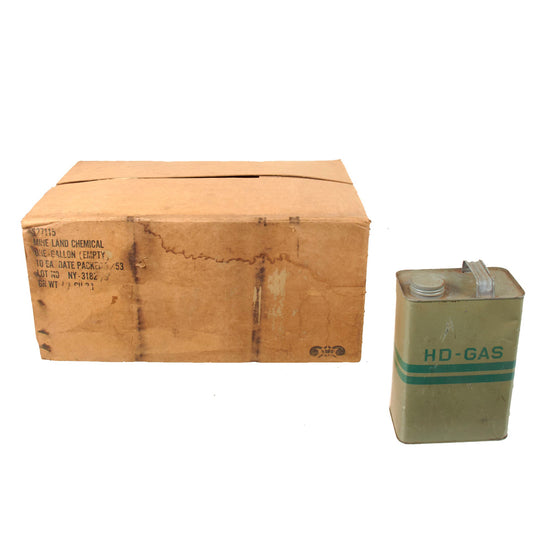 Original U.S. Korean War Lot of (5) M1 HD-Gas Chemical Landmine 1 Gallon Cans in Original Transport Box - Inert Original Items