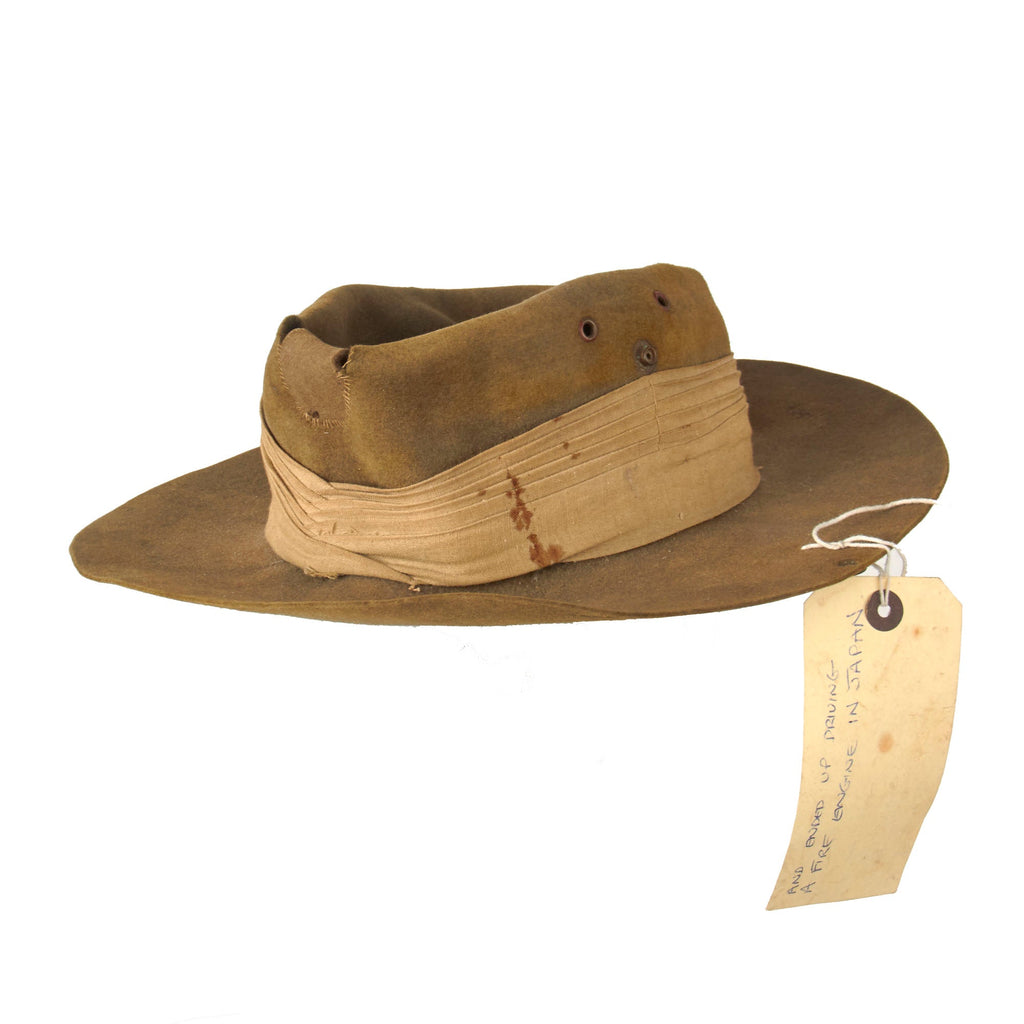 Original WWII Australian Slouch Hat Worn by Prisoner of War on Burma Railway with Provenance Tag Original Items