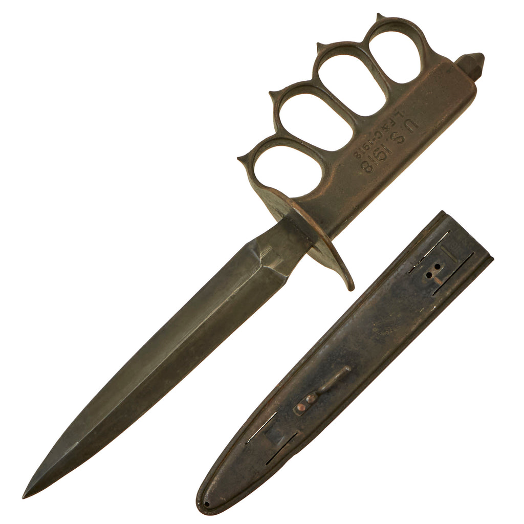 Original U.S. WWI Model 1918 Mark I Trench Knife by L. F. & C. with Matching Steel Scabbard & Retained Original Blacking on Blade Original Items