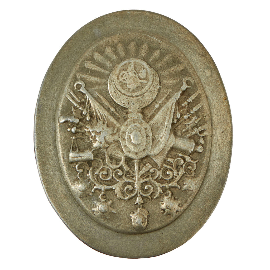 Original Imperial German WWI British-Captured Aluminum Fragment of Zeppelin LZ 55 Shot Down at Salonika in May 1916 in Shape of Ottoman Crest Original Items