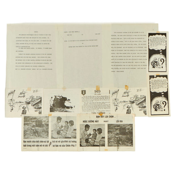 Original U.S. Vietnam War Propaganda Leaflets with Original Psy-Op Descriptions - Lot of Five Original Items