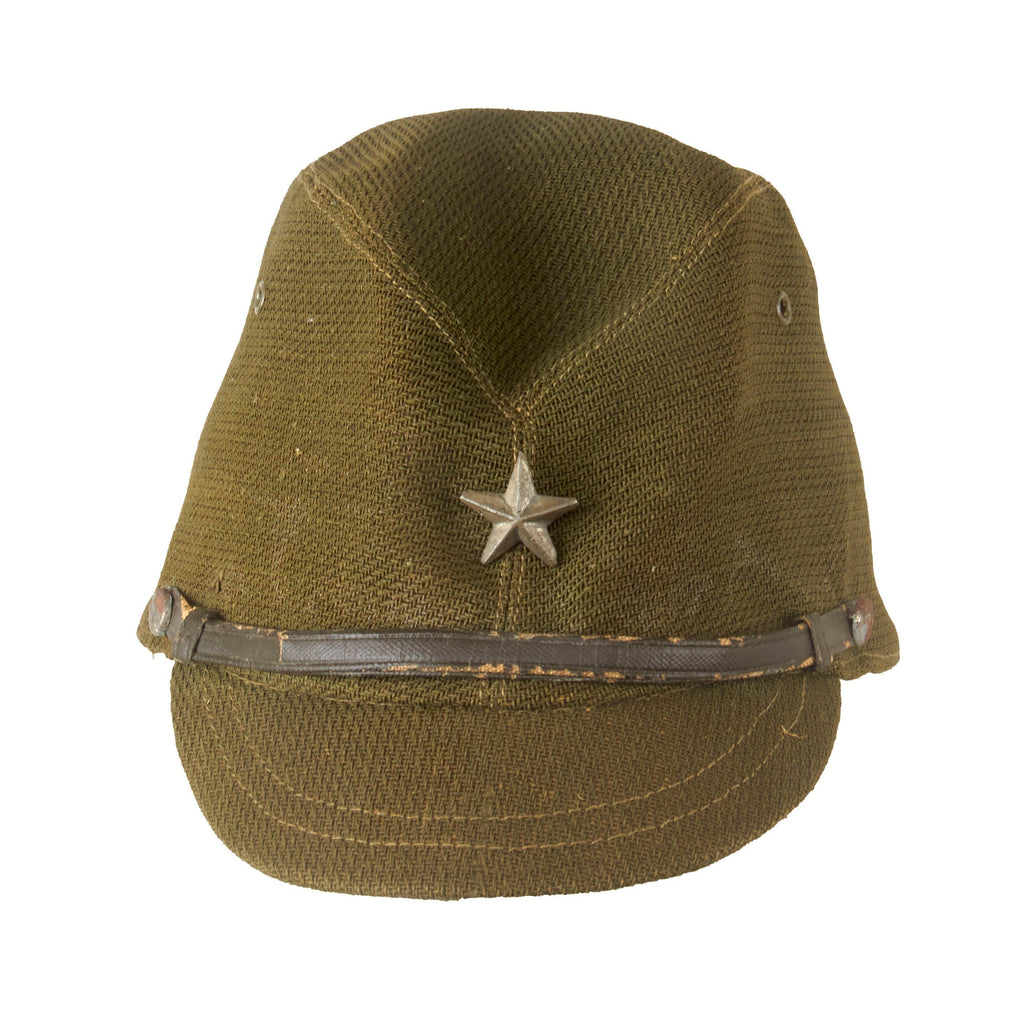 Original Japanese WWII Army Late Pattern “Papercloth” Officer’s Forage Cap with Chinstrap & Star Original Items