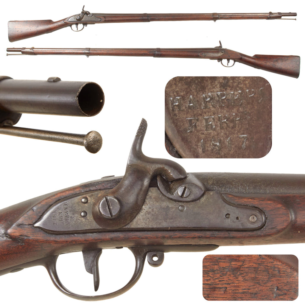Original U.S. Springfield Model 1812 Percussion Converted Musket by Harpers Ferry Armory - dated 1817 Original Items