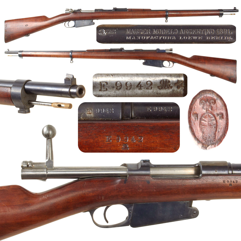 Original German Excellent M1891 Argentine Mauser Rifle by Ludwig Loewe Made in 1893 with Figured Stock - Matching Serial E 9942 Original Items