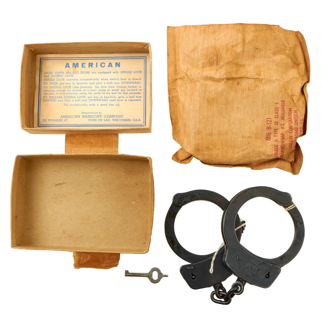 Original U.S. Vietnam War Military Police Handcuffs by American Handcuff Company in Original Box - Dated 1972 Original Items