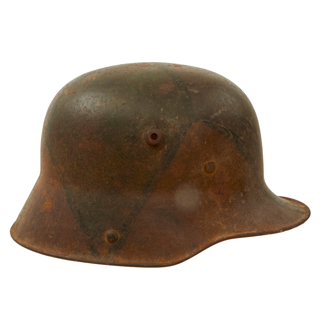 Original Imperial German WWI M16 Stahlhelm Helmet with Panel Camouflage Paint and Reproduction Liner - Rare Maker W66 Original Items