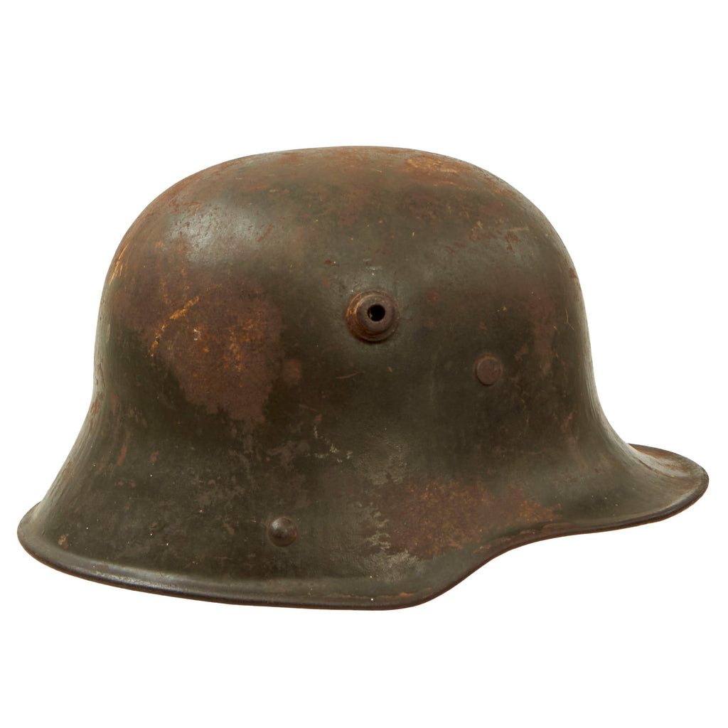 Original Imperial German WWI M16 Stahlhelm Helmet with M17 Liner Band & Replacement Liner Pads - Ventilation Lug Filled - Marked BF62 Original Items