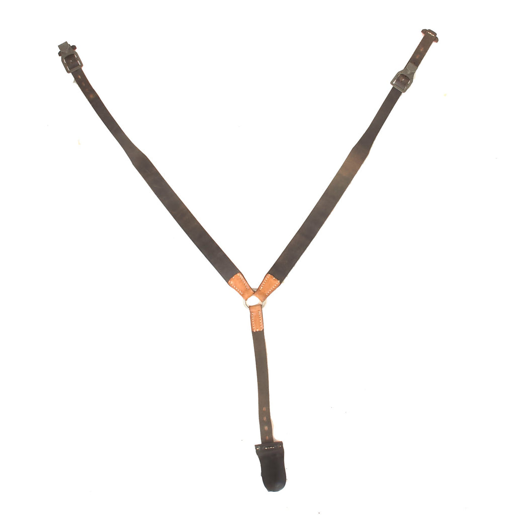 Original German WWII Luftwaffe-Marked Lightweight Mounted Leather Combat Suspender Y Straps - As Used by Paratroopers, Cavalry, Armor Crews & Others Original Items