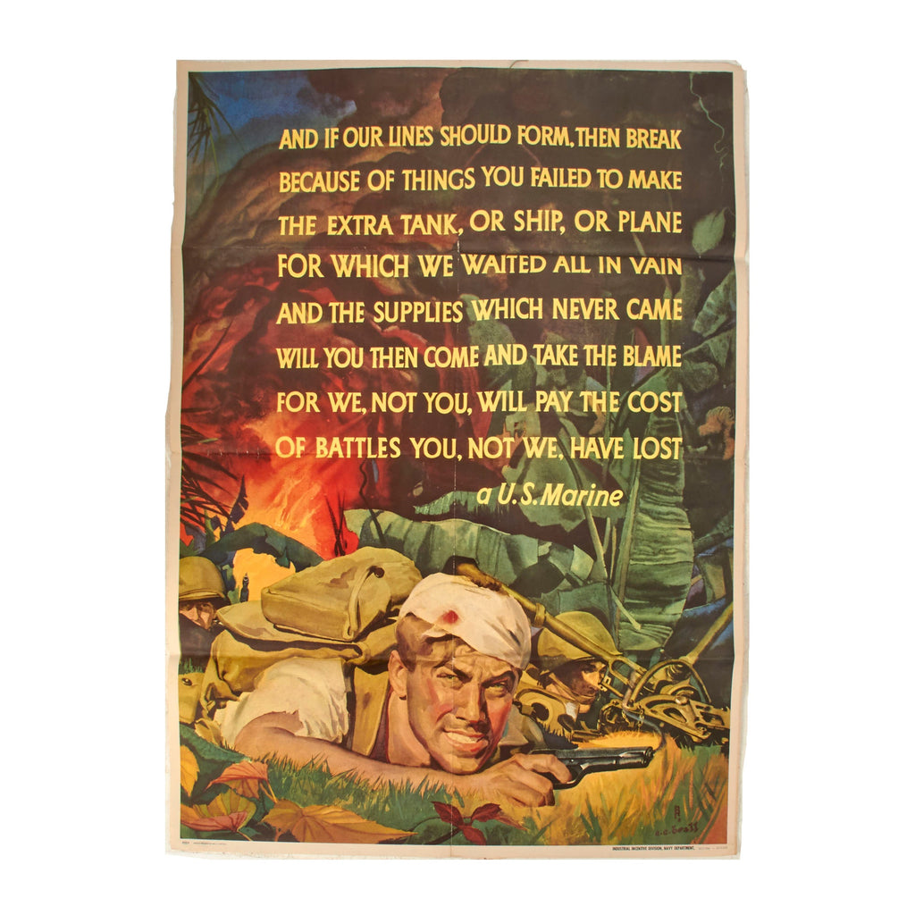 Original U.S. WWII USMC “And If Our Lines Should Form, Then Break” Propaganda Poster - Scarce - 30 x 39½” Original Items