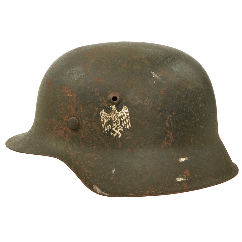 Original German WWII Heer Army M42 Single Decal Helmet with 1943 Dated 59cm Liner - Stamped hkp66 Original Items