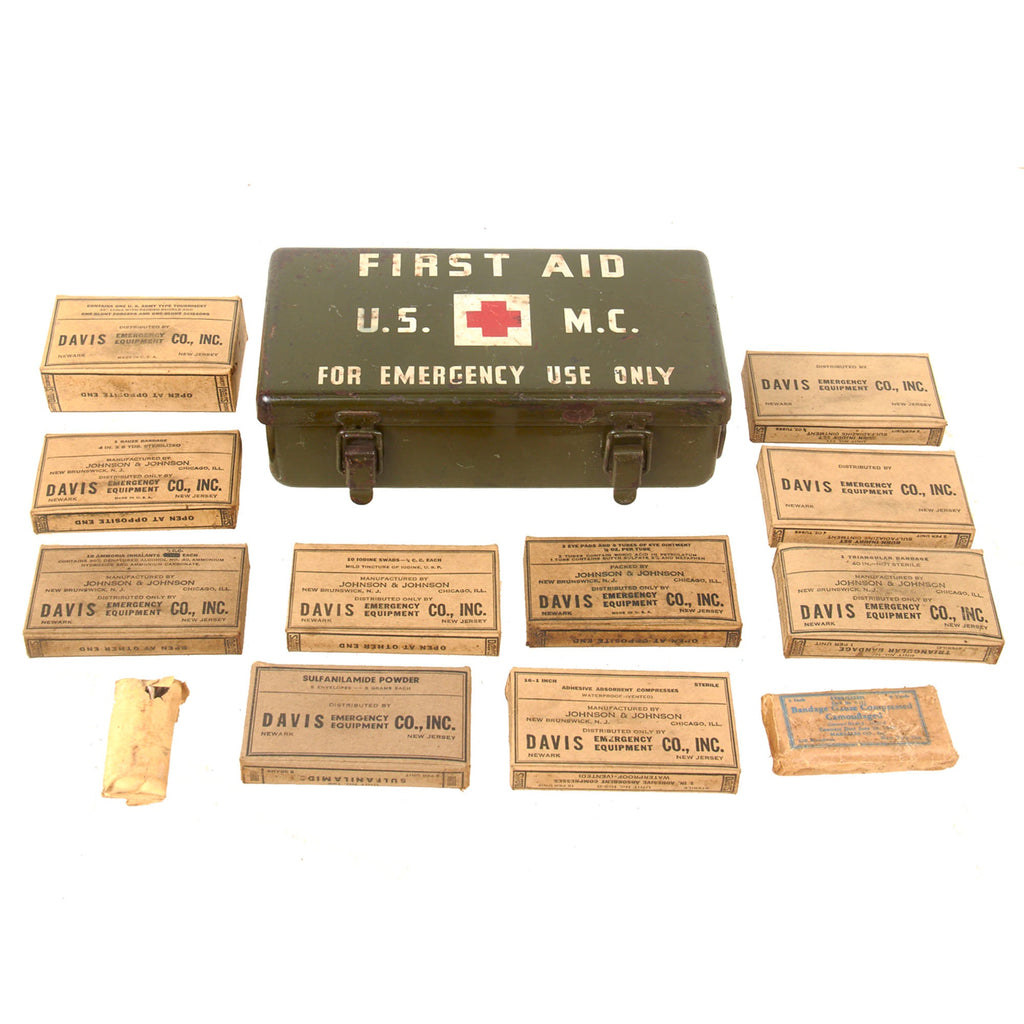 Original U.S. WWII USMC Motor Vehicle 12 Unit First Aid Kit For Jeep with Contents Original Items